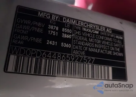 2006 Dodge Sprinter 2500 z USA, uszkodzony, nr VIN D0PD6448065927527